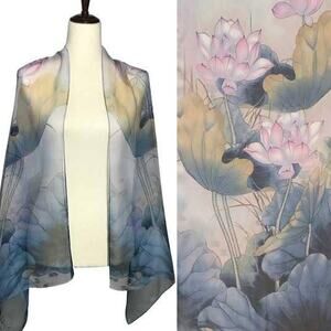 Silky Dress Scarf – Lotus Blue & Pink